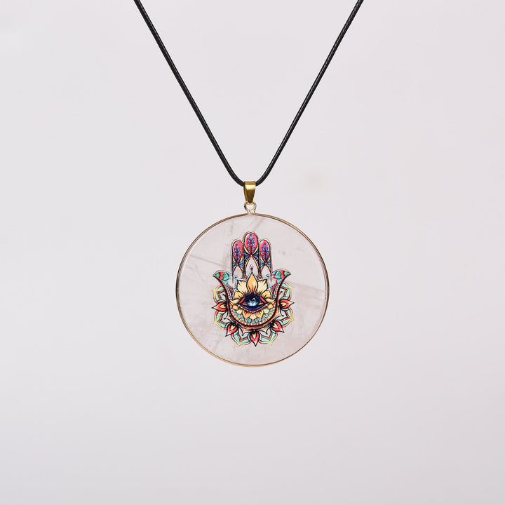 Olivenorma Crystal Hamsa Chakra Tree Of Life Necklace - Rose Quartz - Hamsa&Evil Eye - image 6