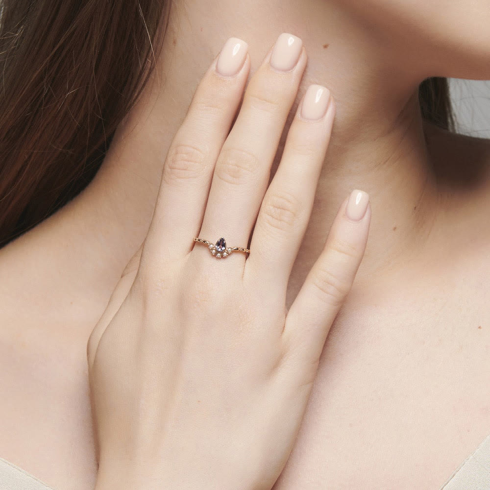 Olivenorma S925 Sapphire Pearl Teardrop Double Layer Ring - image 2