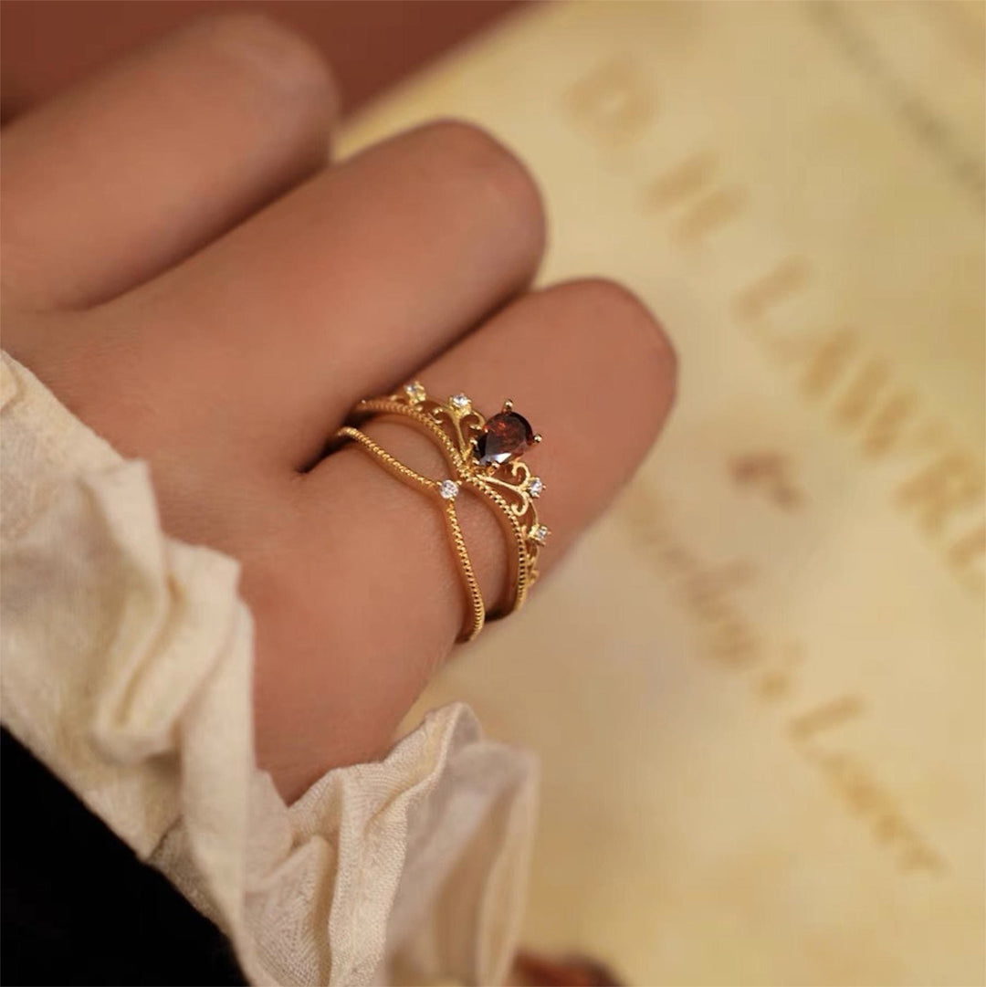 Olivenorma Red Garnet Crown Stackable Adjustable Ring Set - image 5