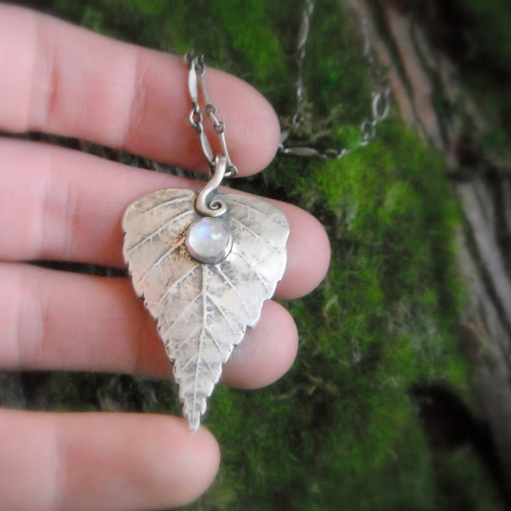 Olivenorma "Spring Choice" - Moonstone Birch Leaf Necklace - image 1
