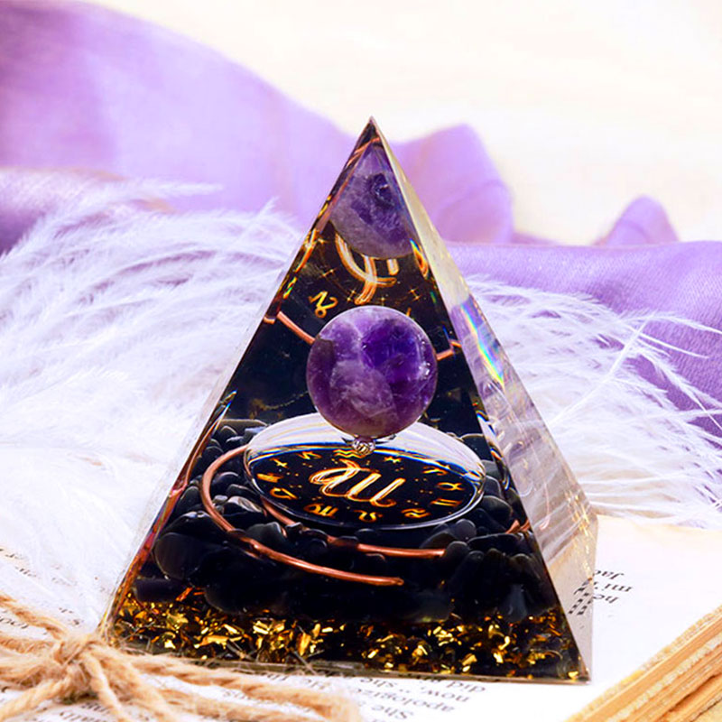 Olivenorma Amethyst Sphere With Obsidian Zodiac Virgo Orgone Pyramid - 10*10cm - YES PLEASE $8 - image 0