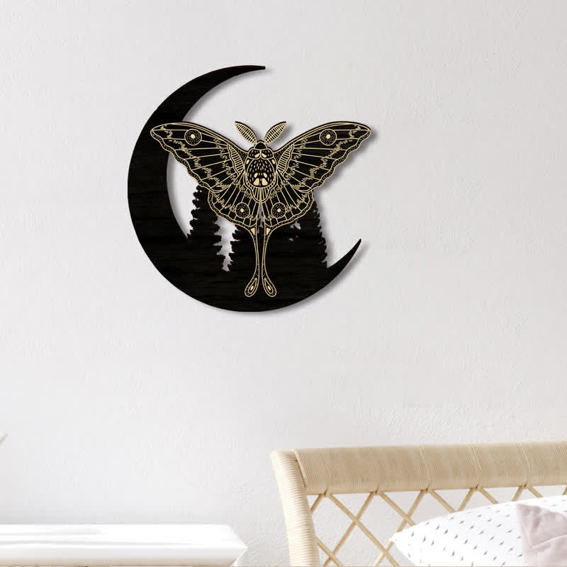 Olivenorma Crescent Moon Moth Wooden Wall Decor - image 3