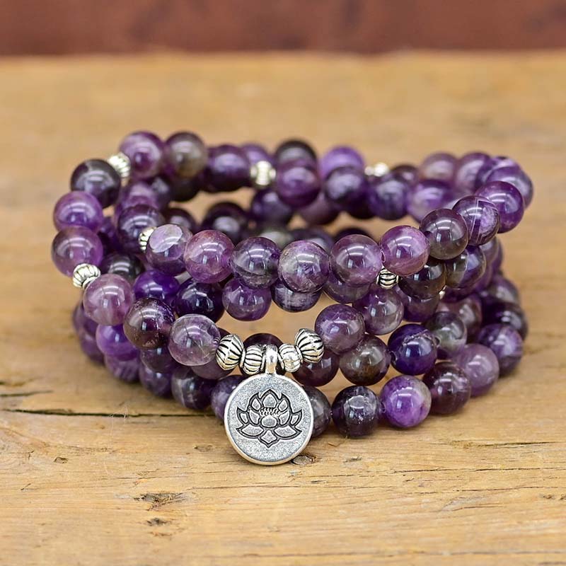 Olivenorma Amethyst Lotus Symbol Mala Necklace Bracelet - Amethyst - image 0