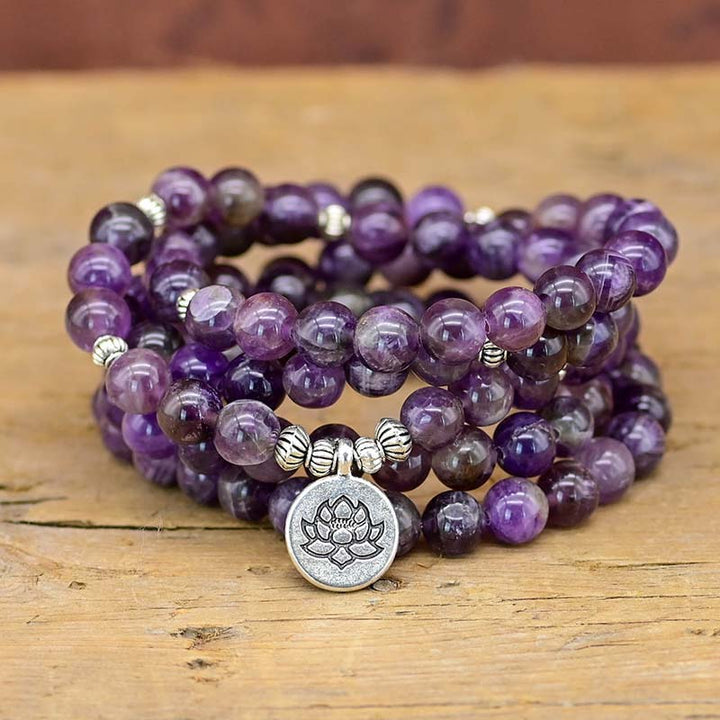 Olivenorma Amethyst Lotus Symbol Mala Necklace Bracelet - Amethyst - image 0