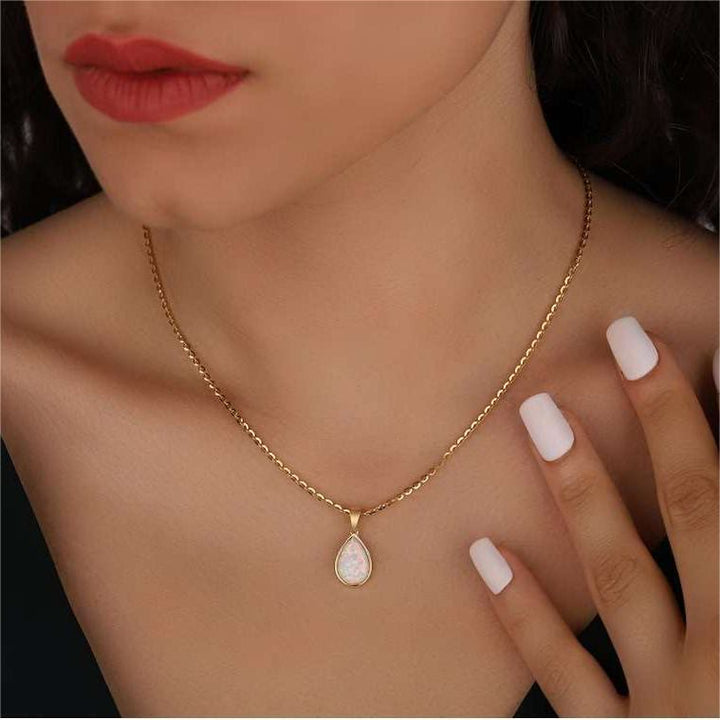 Olivenorma 18k Natural Opal Drop Shape Pendant Necklace - image 2