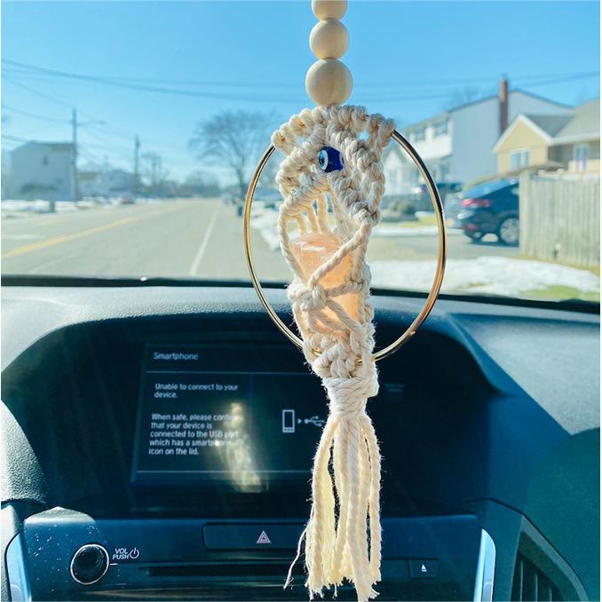 Olivenorma Rose Quartz Evil Eye Weaving Car Pendant Ornament - image 3