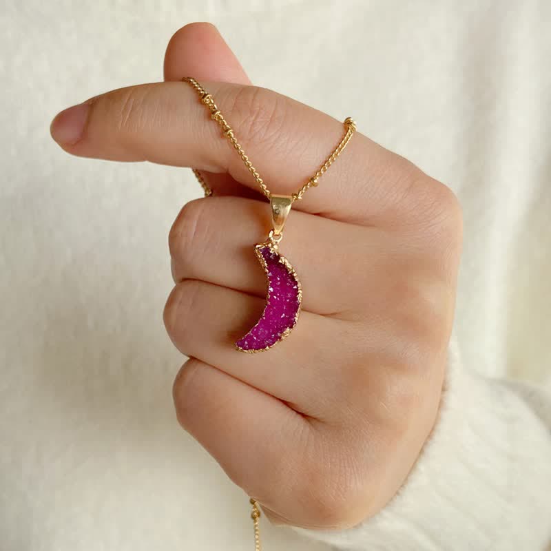 Olivenorma Natural Crystal Crescent Moon Necklace - Pink Crystal - image 17
