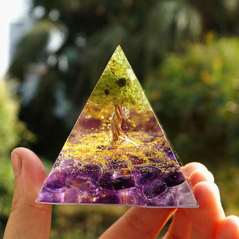 Olivenorma Peridot With Amethyst Tree Of Life Orgone Pyramid - image 1