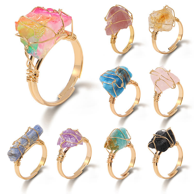 Olivenorma Natural Irregular Rough Wire Wrap Gemstone Ring - image 47