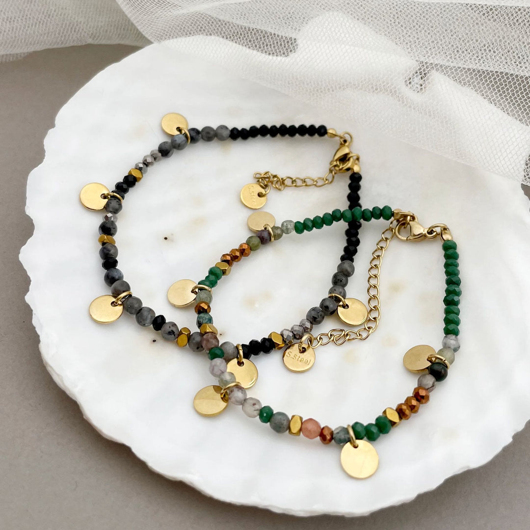 Olivenorma Natural Stone Beaded Titanium Disc Charm Bracelet - image 0