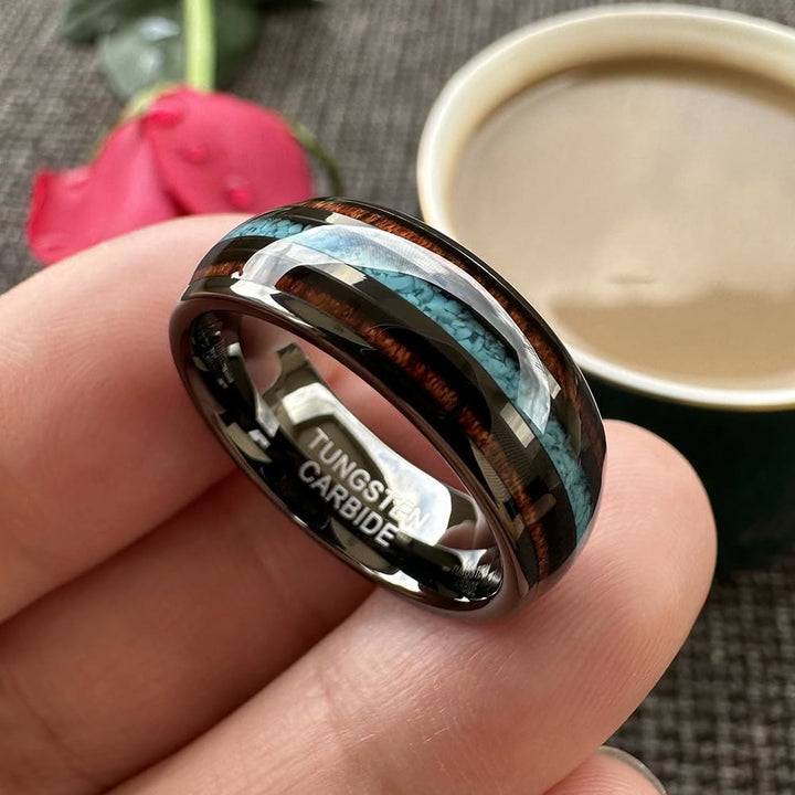 Olivenorma Wood Turquoise 8mm Tungsten Carbide Polished Ring - image 7