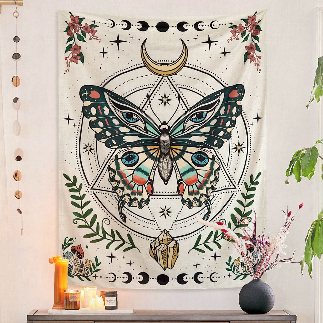 Olivenorma Boho Butterfly Moth Flower Moon Phase Tapestry - image 4