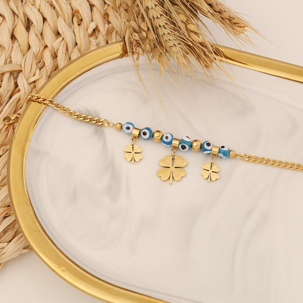 Olivenorma Blue Topaz Epoxy Evil Eye Clover Lucky Bracelet - Evil Eye & Clover - image 1