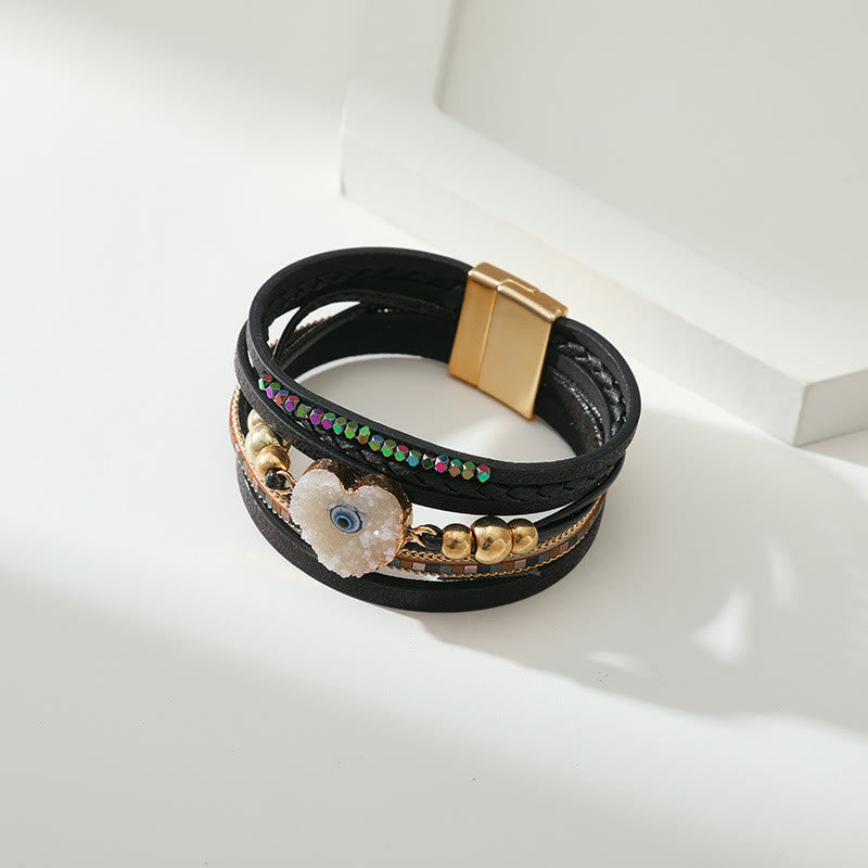 Olivenorma "Triple Protection" Heart Crystal Gold Bead Evil Eye Bracelet  - image 24