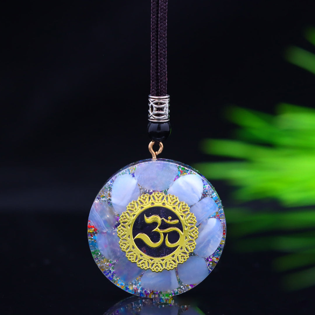 Olivenorma Natural Blue Chalcedony Gravel Epoxy Pendant Necklace - Blue Chalcedony - image 0