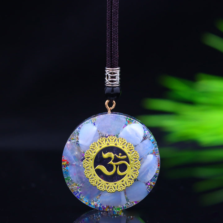Olivenorma Natural Blue Chalcedony Gravel Epoxy Pendant Necklace - Blue Chalcedony - image 0