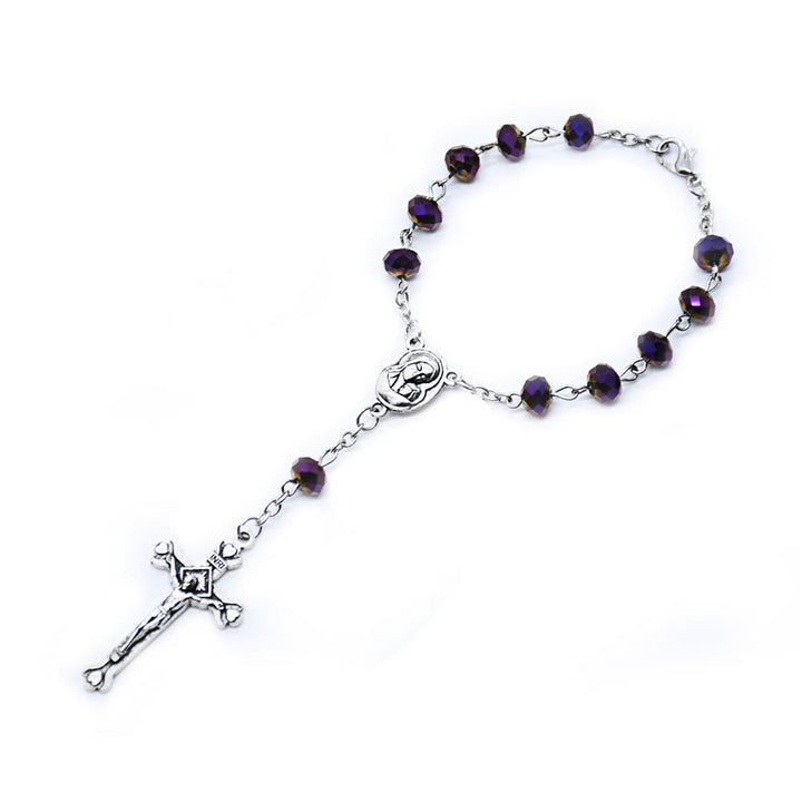 Olivenorma Crystal Rosary Cross Bracelet - Purple Zircon - image 4