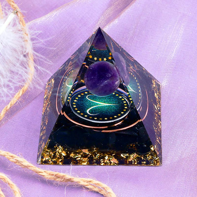 Olivenorma Amethyst Sphere With Obsidian Zodiac Aries Orgone Pyramid - image 1