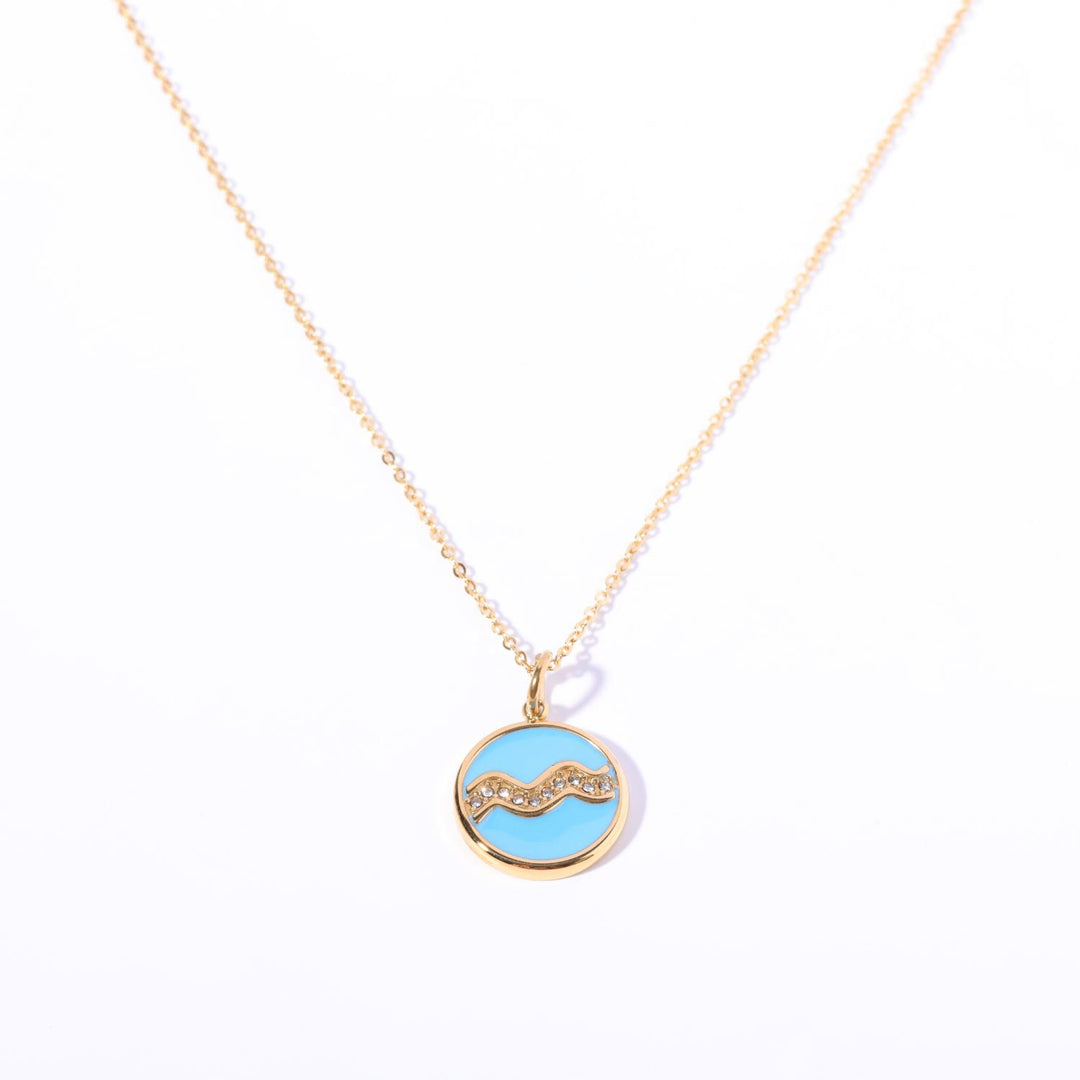 Olivenorma White Zircon Vintage Zodiac Stainless Steel 18k Necklace - Aquarius - image 3
