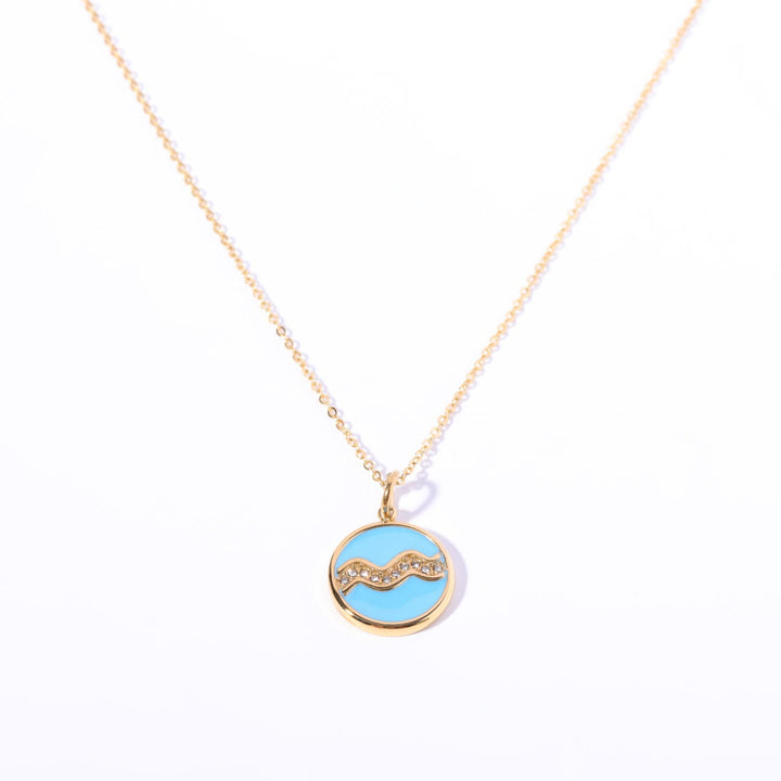 Olivenorma White Zircon Vintage Zodiac Stainless Steel 18k Necklace - Aquarius - image 3