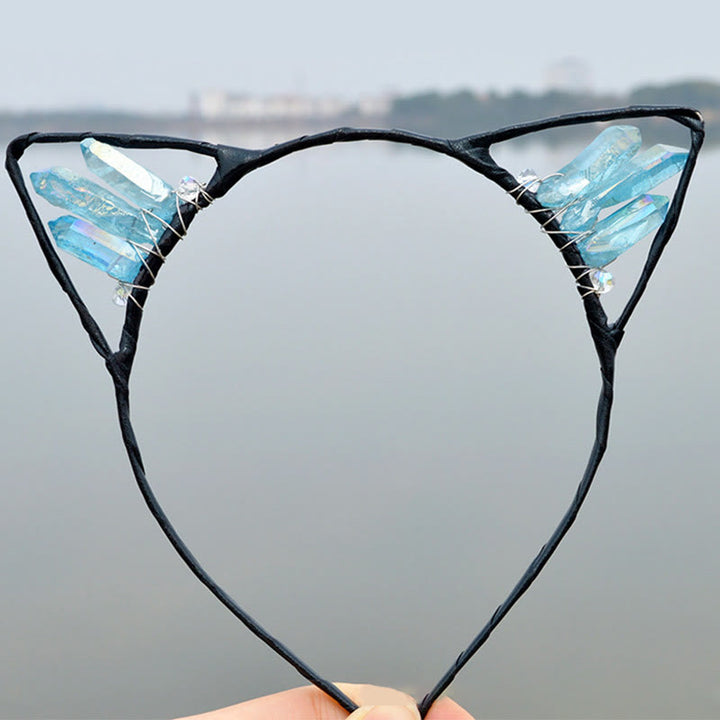 Olivenorma Electroplating Crystal Cat Ears Headband - Aquamarine - image 21