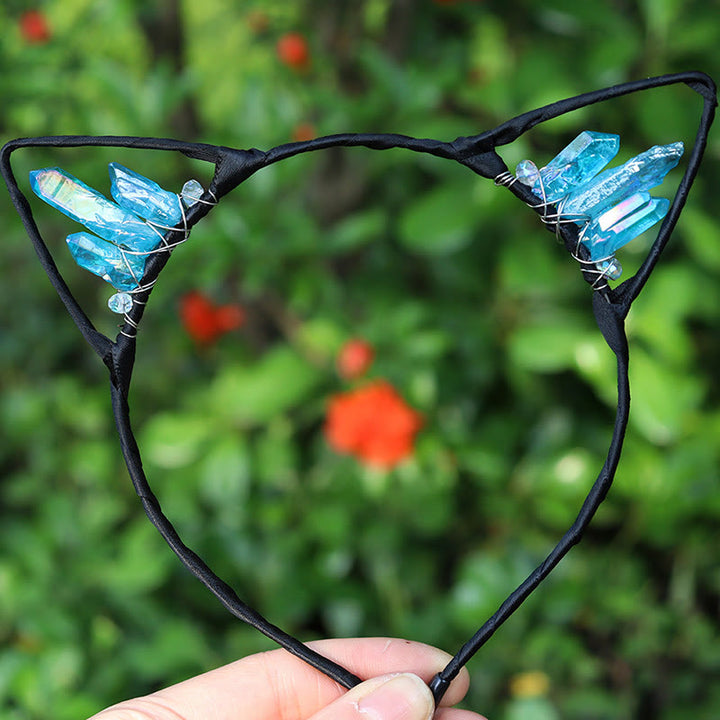 Olivenorma Electroplating Crystal Cat Ears Headband - Sky Blue Quartz - image 52