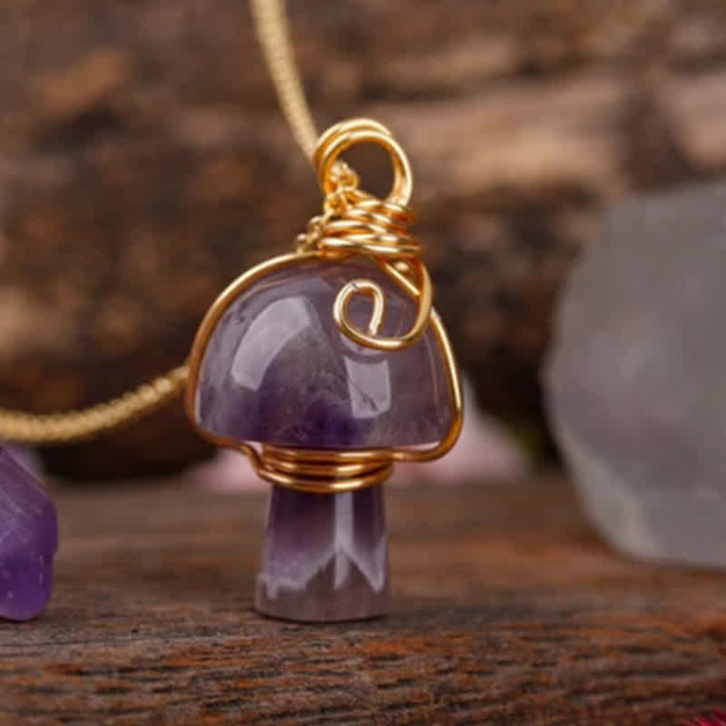 Olivenorma Natural Crystal Lucky Mushroom Necklace - Amethyst - image 9