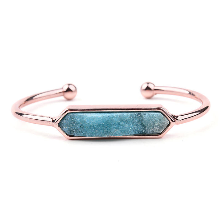Olivenorma Natural Crystal Cluster Metal Copper Cuff Bracelet - Aquamarine - Rose Gold - image 30