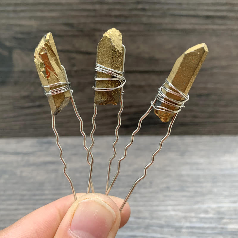 Olivenorma Handmade Thread Crystal Hairpin - Electroplated gold quartz - image 20