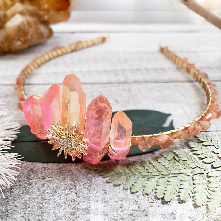 Olivenorma Pink Crystal Sun Stone Festival Boho Crystal Crown - image 1