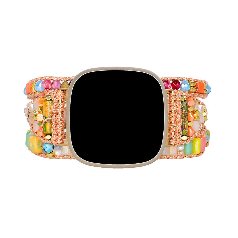 Olivenorma Orange Crystal Beaded Handwoven Fitbit Watch Strap - image 3