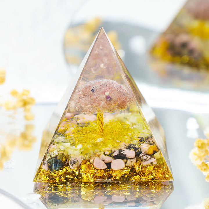 Olivenorma Strawberry Quartz With Rhodonite Tree Of Life Orgone Pyramid - 3.93''*3.93''(10cm X 10cm) - YES PLEASE $8 - image 0