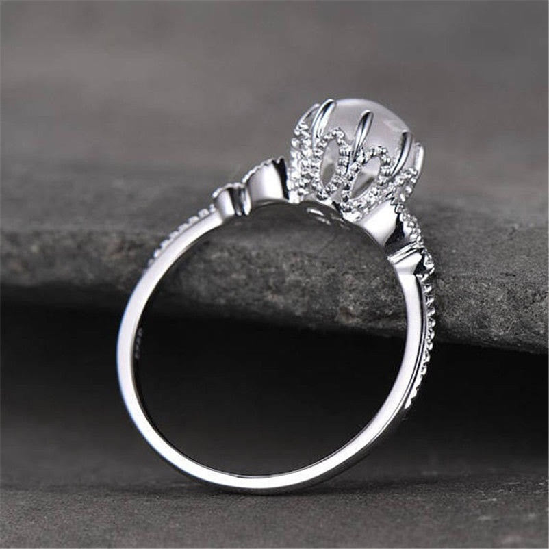 Olivenorma Round Moonstone Opal White Zircon Ring - image 3