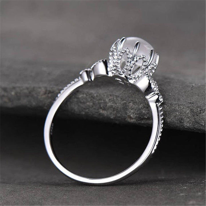 Olivenorma Round Moonstone Opal White Zircon Ring - image 3