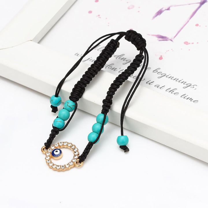 Olivenorma Turquoise White Zircon Evil Eye Braided Adjustable Bracelet - image 2