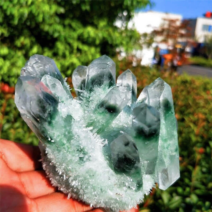Olivenorma Beautiful Healing Green Phantom Quartz Gemstone Decoration - 400-500g - image 2