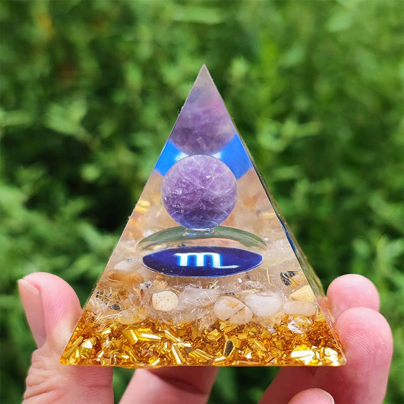 Olivenorma Amethyst with Clear Quartz Scorpio Zodiac Orgone Pyramid - image 1