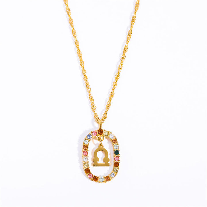 Olivenorma Zircon Openwork Oval Constellation Zodiac Necklace - Libra - image 9