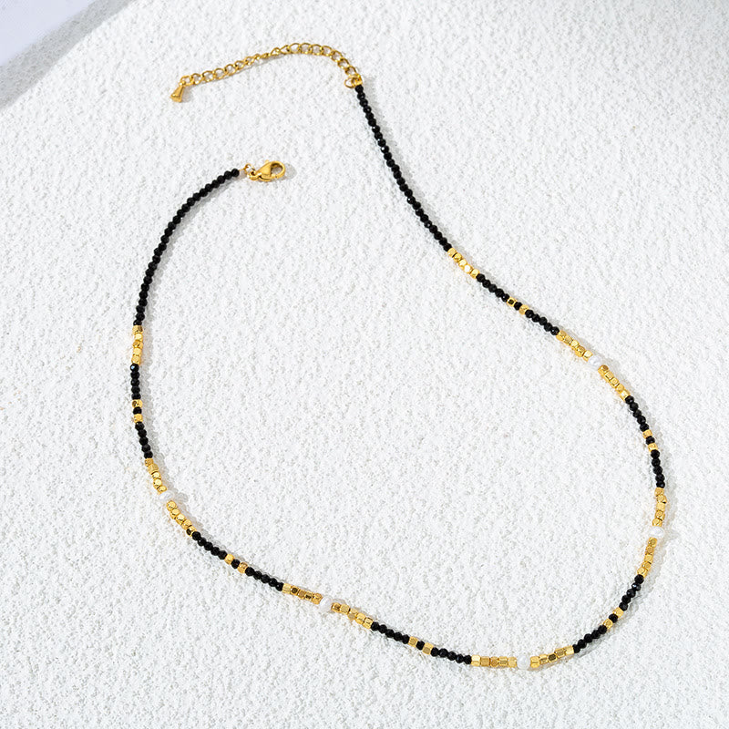 Olivenorma Black Obsidian Beaded Clavicle Necklace - image 4