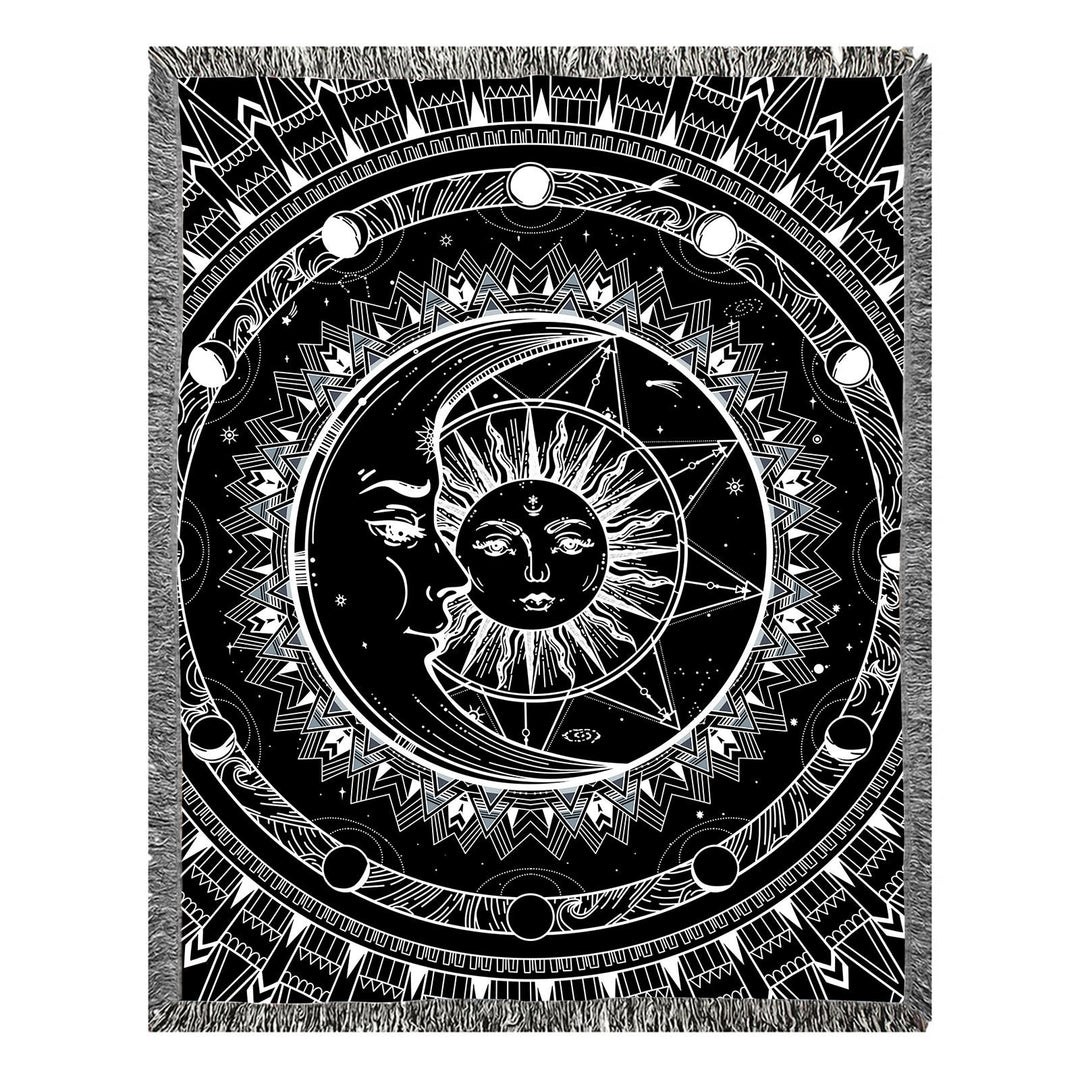 Olivenorma Meditation Chakra Pattern Lace Tassel Tapestry - Black and White Stroke Sun Moon - 150X200cm - image 11