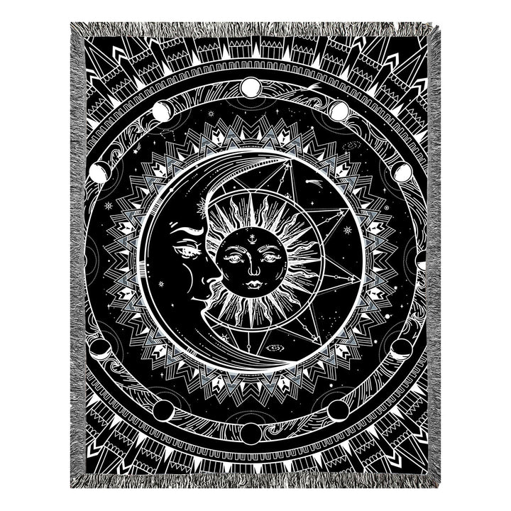 Olivenorma Meditation Chakra Pattern Lace Tassel Tapestry - Black and White Stroke Sun Moon - 150X200cm - image 11