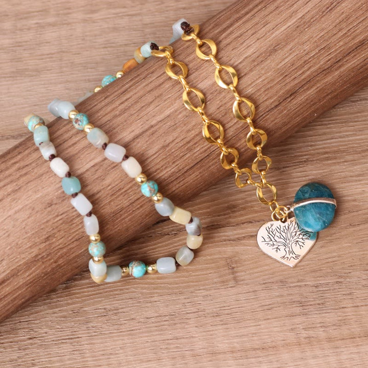 Olivenorma Irregular Stone Beads Heart Pendant Mala Necklace - image 4
