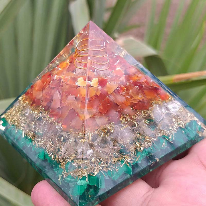 Olivenorma Clear Quartz Pillar With Malachite Orgone Pyramid - image 3