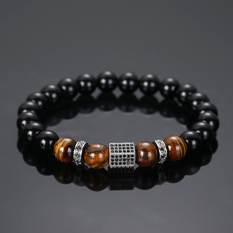 Olivenorma Men's Frosted Black Bead Tiger Eye Bracelet - Glossy Surface - Silver - image 7