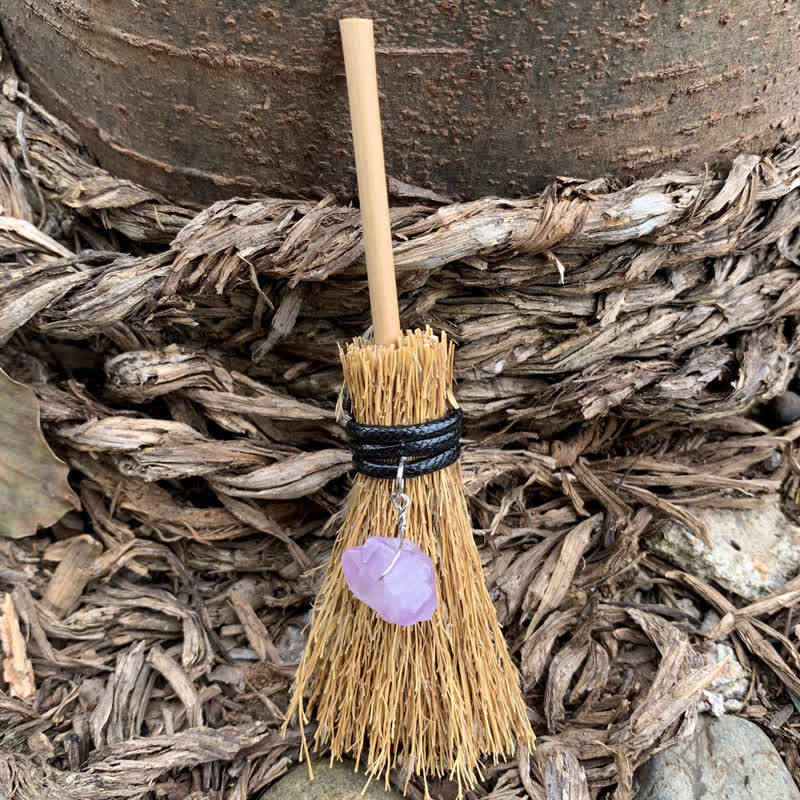 Olivenorma Handmade Mini Crystal Turtle Broom Ornament - Straw & Amethyst - image 9