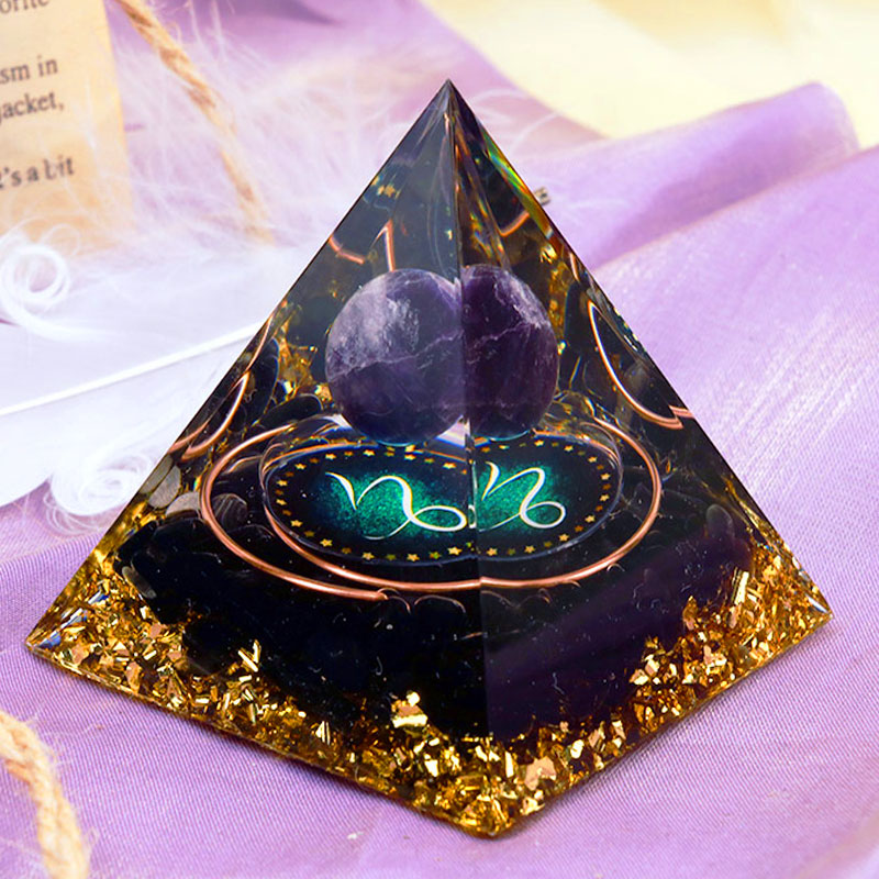 Olivenorma Amethyst Sphere With Obsidian Zodiac Capricorn Orgone Pyramid - image 2