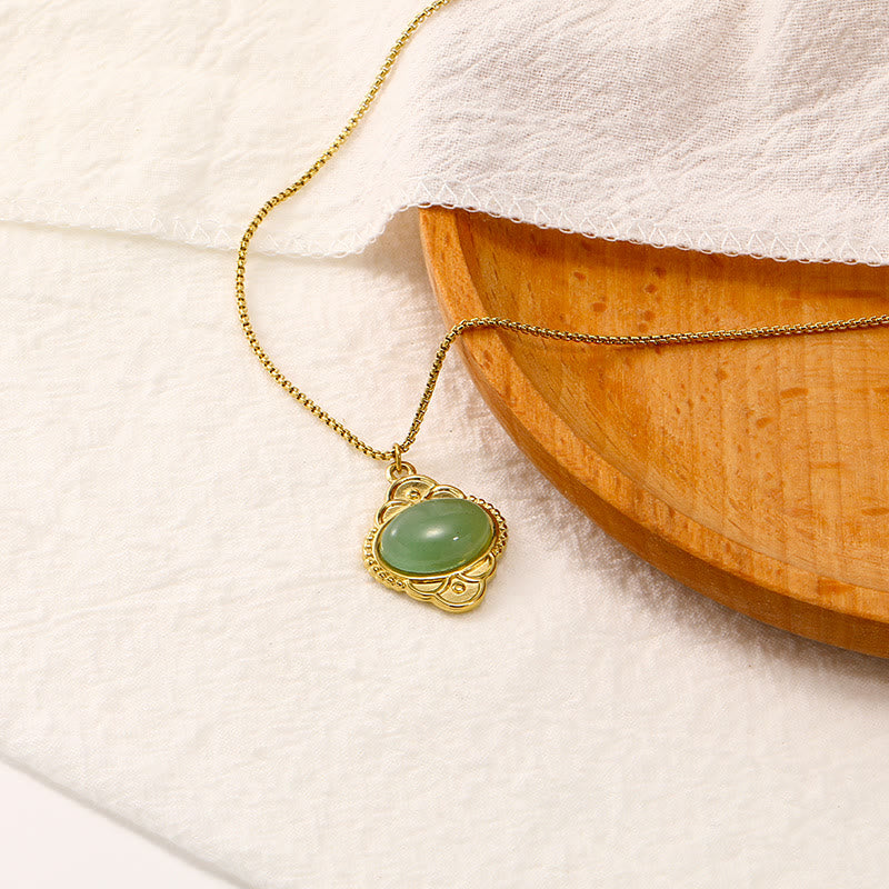 Olivenorma Natural Stone Palace Retro Lace Inlaid Pendant Necklace - Green Aventurine - image 1