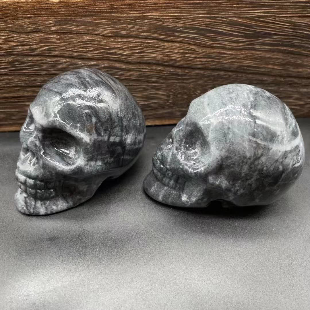 Olivenorma 7Cm Carved Natural Crystal Skull Gemstone Decoration - Grey Jasper - image 5