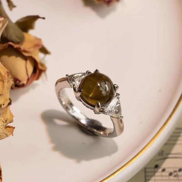 Olivenorma Four Claw Golden Green Cat's Eye Stone Ring - image 2