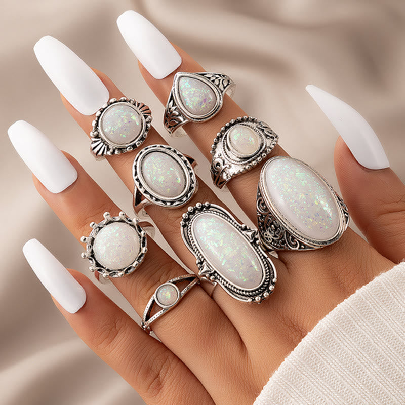Olivenorma Round Oval Opal 8-Piece Ring Set - Ring Set - image 0